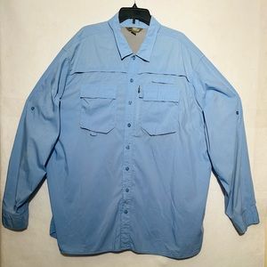 Gander MTN Mens Fishing/Camping Long-Sleeve Lt Blue Shirt with Pockets Size 3XLT